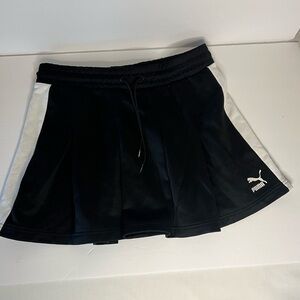 Puma skirt pleated black and white tennis athletic with drawstring women's Large